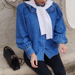 Collared Denim Blouse